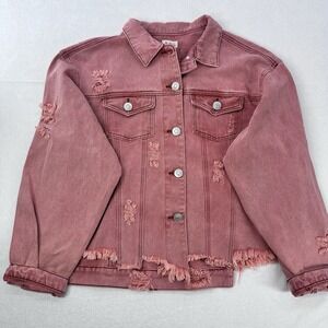 Pol Dusty Pink Distressed Denim Jacket Size Large